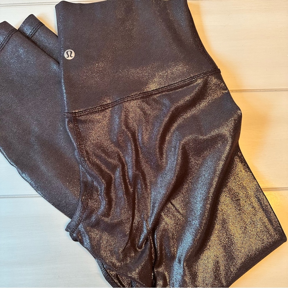 Lululemon Align High Rise Pant 25" Shine Radiate Foil Print French Press Size 8